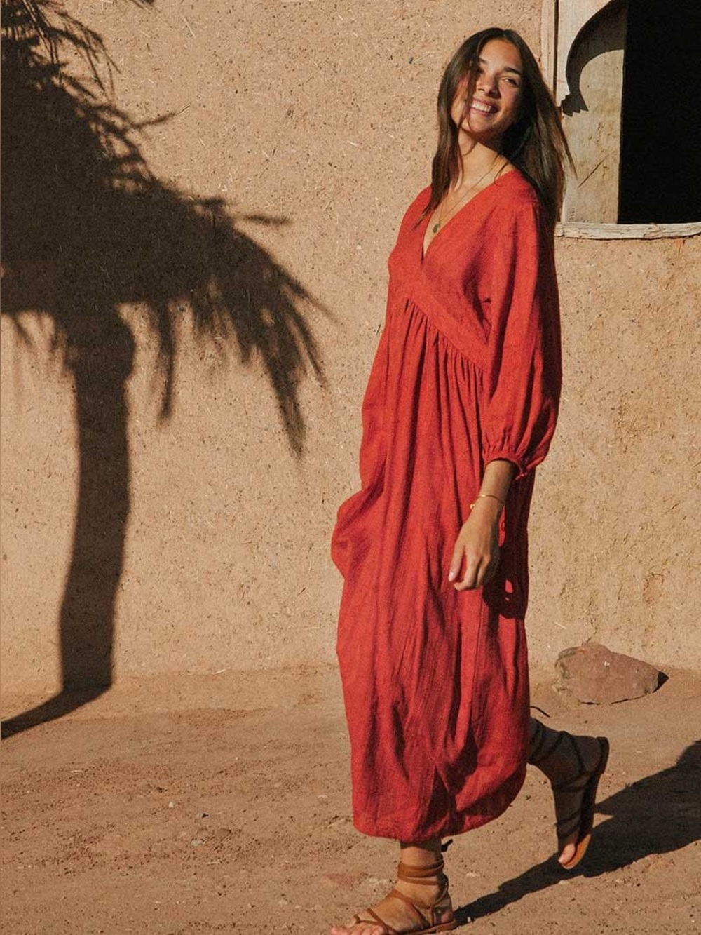 Rove ALMA Midi Dress - Warm Red Cotton Sz Medium